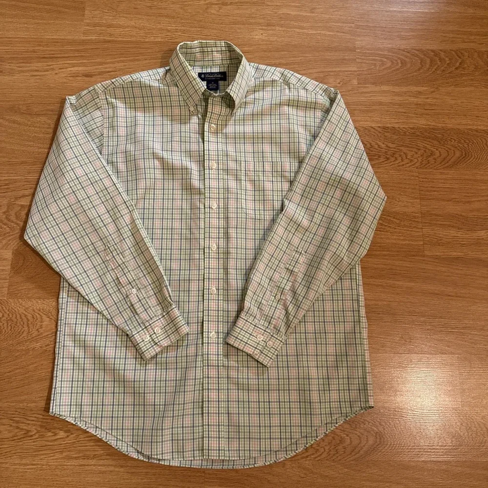 Brooks Brothers Shirt‎ Men's Medium Multicolor Plaid Non-Iron 100% Cotton Preppy